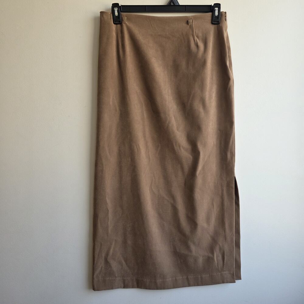 VTG Y2K Coldwater Creek‎ Faux Suede Straight Midi Skirt Brown M Equestrian Boho